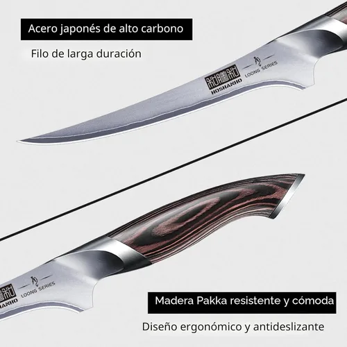 Vista 3 de HOSHANHO - Cuchillo de filetear de 7 pulgadas, cuchillo para deshuesar súper afilado en acero inoxidable de alto carbono, cuchillos de pescado
