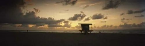 Posterazzi Silhouette of a lifeguard hut South Beach Miami-Dade County Florida USA Poster Print, (36 x 12)