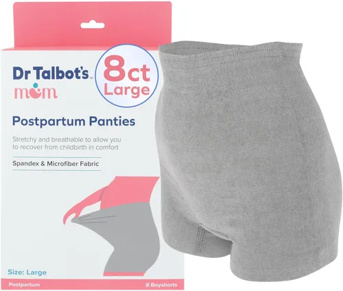 Vista 9 de Dr. Talbot's Ropa interior posparto para mamá, 8 unidades, tamaño pequeño a mediano, bragas desechables para cuidado posparto, color gris