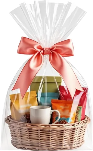 Vista 6 de Morepack Bolsas de Celofán de 16 x 24 pulgadas para Cestas de Regalo, Bolsas de Cestas de Celofán Transparente, 10 piezas (planas, sin fondo)