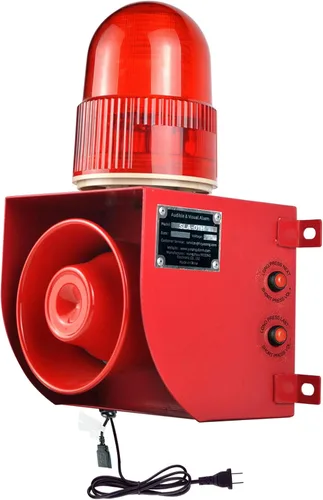 Sirena de alarma impermeable tono de volumen ajustable 120dB cuerno fuerte 25W botón de seguridad al aire libre sirena con luz estroboscópica LED