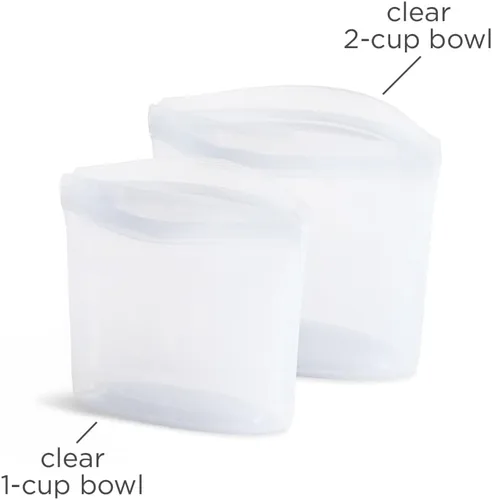 Vista 5 de Bolsas de almacenamiento de alimentos reutilizables de silicona premium Stasher, 2 paquetes, transparentes, bolsas de almacenamiento de alimentos