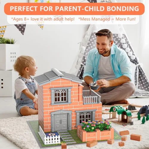 Vista 7 de Mini kit de construcción de casa para niños de 8 años en adelante, juguetes de construcción de bloques con mini ladrillos reales, regalos creativos