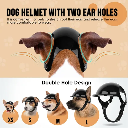 Vista 3 de SlowTon Casco y gafas de sol para perro, protección UV, lentes de sol para perros, casco de motocicleta para mascotas, sombrero con agujeros