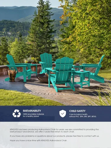 Vista 4 de KINGYES Silla Adirondack plegable, silla Adirondack plegable HDPE para todo tipo de clima, Aruba