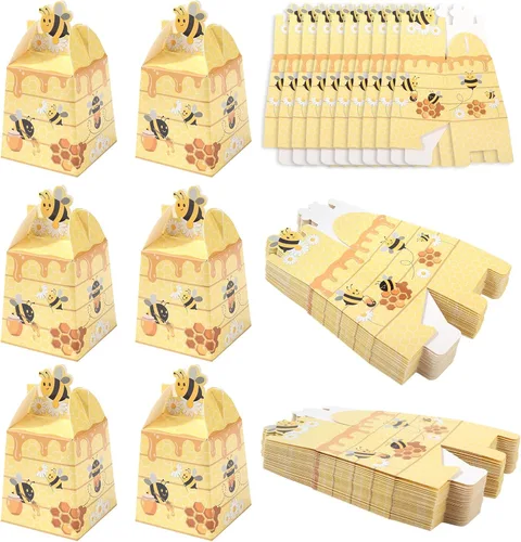 Vista 9 de Cyblinia 100 cajas de dulces de abeja, cajas de regalo de colmena, cajas de regalo de abejas con cintas para decoraciones de fiesta de cumpleaños