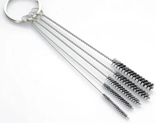 Vista 2 de Juego de cepillos de limpieza de tubos de 10 pulgadas, paquete de 5 cepillos pequeños de nailon extra largos con asas flexibles para botellas