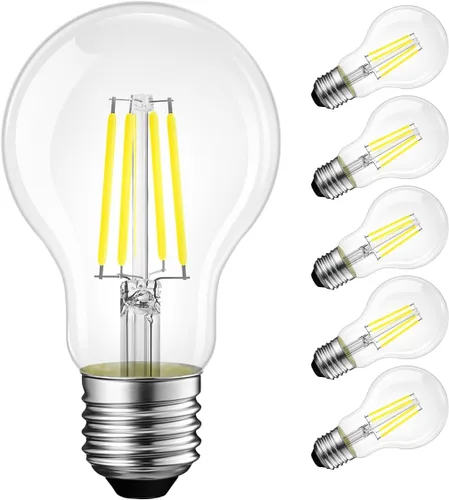 Vista 10 de LVWIT Bombilla LED A19 de filamento LED vintage E26, base regulable 7 W (equivalente a 60 W), blanco cálido 2700 K, 800 lúmenes, omnidireccional