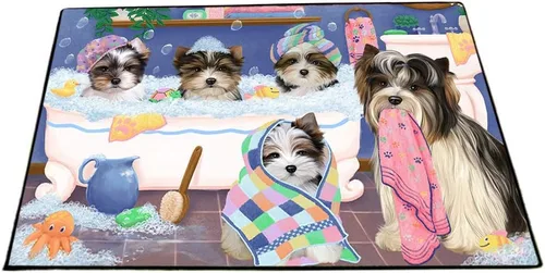 Doggie of the Day Biewer Dog Floor Mat - Rub A Dub Dogs in A Tub - Best Dog Doormat - Protector Decor - Unique Portrait Art - Premium Quality
