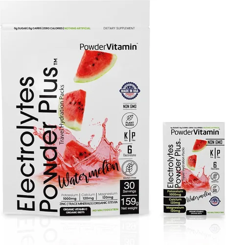 Vista 28 de PowderVitamin Electrolitos en polvo Plus, Keto, uva de arándano, cero azúcar, 1000 mg de potasio, 120 mg de calcio, 120 mg de magnesio, sin OMG