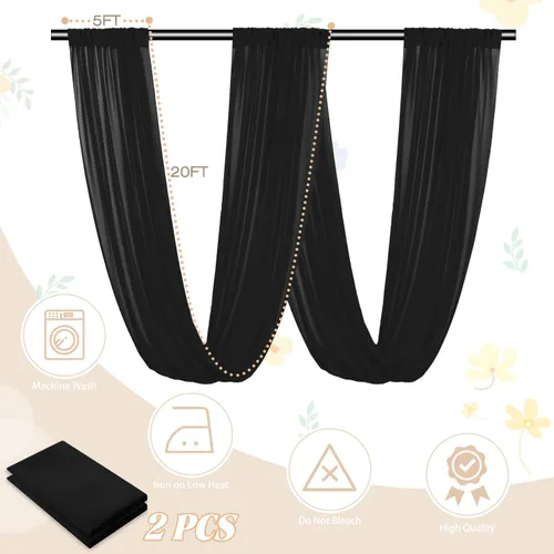 Vista 3 de FUHSY Cortinas de techo negras para arco de boda, tela drapeada, 5 x 20 pies, cortinas de gasa, 2 paneles, cortinas de tienda de campaña