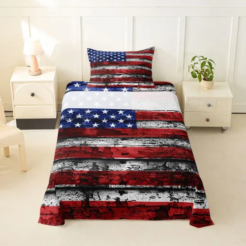 Feelyou American Flag Bed Sheets Set Twin Size Independence Day Bed Set for Kids Boys Girls Fourth of July 4‌ Deep Pocket Fitted Sheet Memorial Day