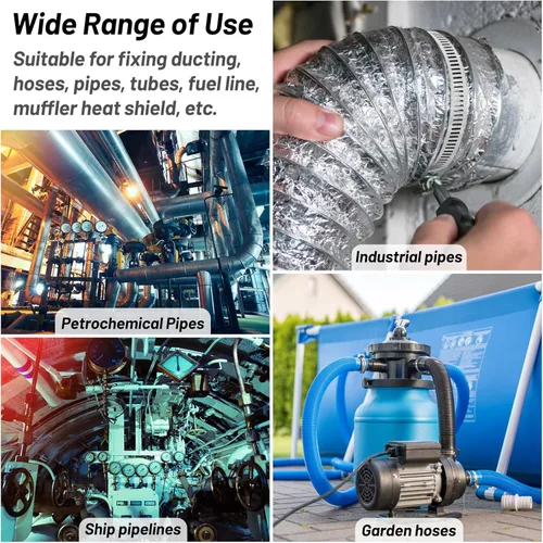 Vista 6 de Abrazadera ajustable de acero inoxidable 304, fleje de metal de conducto de 14.7 pies con agujeros + 10 sujetadores más fuertes, abrazaderas