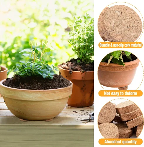 Vista 5 de Biubee 60Pcs Invisible Pot Feet with Non-Slip Surface- Sturdy Cork Plant Riser Pot Feet for Outdoor Planter Drainage, Solid Corkwood Planter Lifter