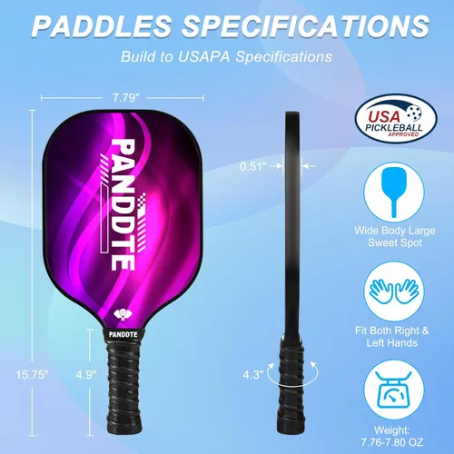 Vista 4 de Paletas de pickleball, juego de 4 paletas de pickleball de grafito, juego de pickleball con 4 bolas de pickleball, 4 agarres de repuesto y bolsa