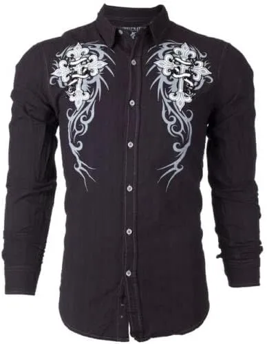 Vista 2 de Xtreme Couture Affliction - Camisa con botones para hombre, diseño de Kings Fall