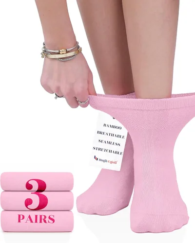 Vista 36 de Hugh Ugoli - Calcetines de tobillo para mujer con bambú diabético, punta sin costuras súper suave y sin ataduras, anchos, ajuste holgado y elástico