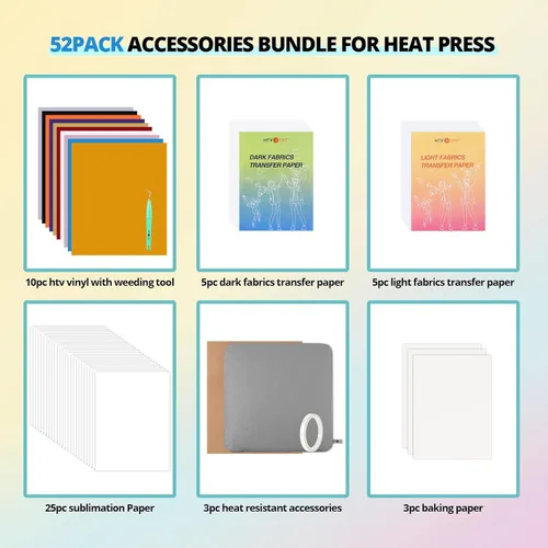 Vista 2 de HTVRONT Accesorios automáticos de prensa de calor – 52 piezas de suministros de prensa de calor para máquina de prensa inteligente, kit de inicio