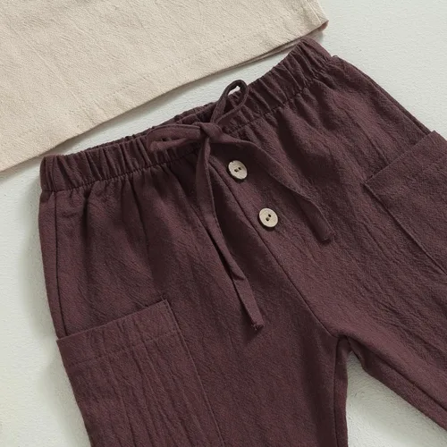 Vista 5 de Thorn Tree Conjunto de ropa de 2 piezas para niños y niñas, camisa de manga larga con botones y cintura elástica, 2 piezas