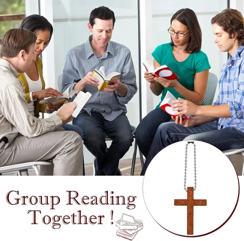 Vista 7 de Hicarer Dije de cruz de madera cristiana de Navidad, mini cruz de madera, alivio del estrés, colgante, espiritual, religioso, versículo bíblico