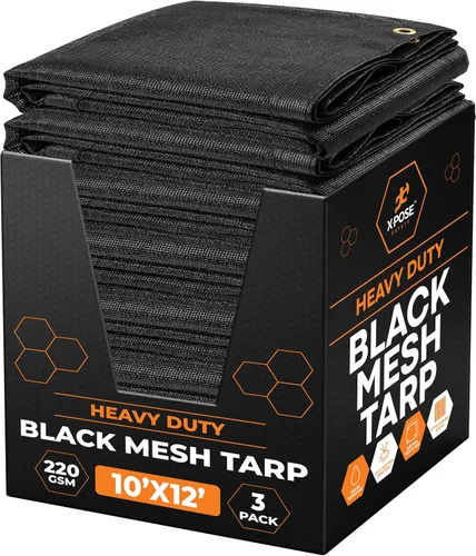 Vista 75 de Xpose Safety Lona de malla resistente, 4 x 10 pies, cubierta protectora negra multiusos con flujo de aire, uso para amarres, sombra, vallas, toldos