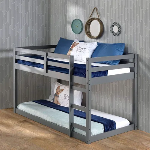 Vista 6 de Harper & Bright Designs Litera para niños de tamaño individual sobre individual, marco de cama individual de madera con escalera y barandillas