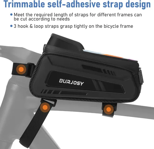 Vista 7 de Bolsa de marco frontal para teléfono de bicicleta, bolsa impermeable para teléfono con pantalla táctil de TPU y visera solar, accesorios