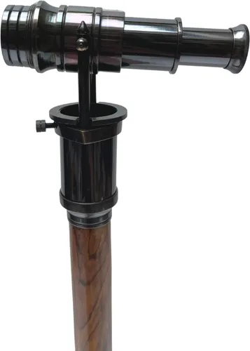 Vista 3 de Medieval Replicas Bastón de caminar con telescopio mango de latón plegable náutico bastón de madera ideal unisex