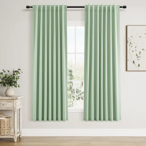 Guken 100% Blackout Curtains 72 Inch Length 2 Panels Set for Living Room Bedroom Back Tab Thermal Insulated Black Out Linen Drapes Room Darkening