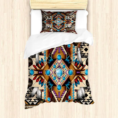 Vista 147 de Ambesonne Hawaii - Juego de funda de edredón de verano, palmeras y hojas exóticas de helecho, fondo colorido abstracto, juego de ropa de cama