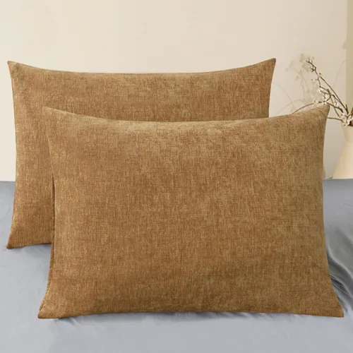 Vista 107 de CaliTime - Paquete de 2 fundas de almohada acogedoras para sofá, decoración del hogar, felpilla suave teñida sólida, 16 x 16 pulgadas, marrón Marrón