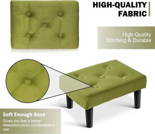 Vista 111 de HOUCHICS Taburete acolchado de piel, pequeño reposapiés otomano con patas de madera, moderno reposo rectangular para sala de estar, sofá, escritorio