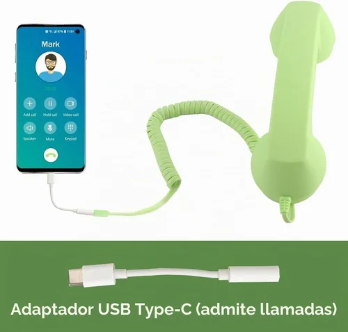 Vista 4 de Auricular de teléfono retro, auricular telefónico para celular con conector de 3.5mm, receptor de teléfono móvil, auricular de teléfono antiguo Verde