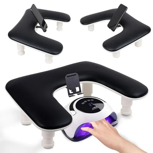 Vista 9 de Reposabrazos para uñas Tech con tapete de mesa para uñas y soporte para teléfono, base ajustable en forma de U para manicura y reposamanos