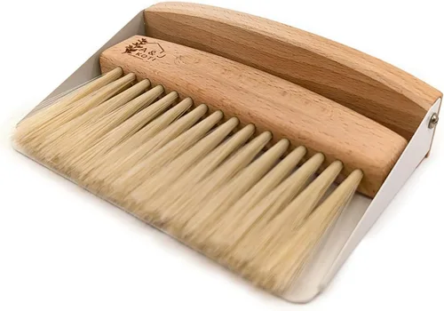 Vista 2 de A&J Koti - Barredora de migas de mesa, pequeño juego combinado de recogedor de metal y cepillo de mano, migas de madera para servidores