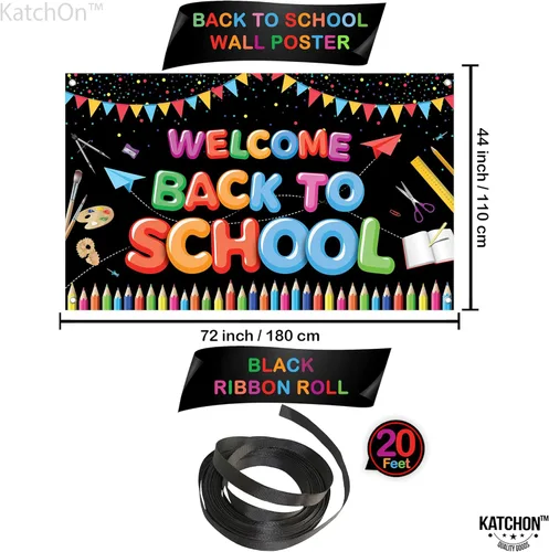 Vista 2 de KatchOn, Pancarta extragrande de bienvenida a la escuela de 72 x 44 pulgadas, telón de fondo de regreso a clases, decoraciones para el aula