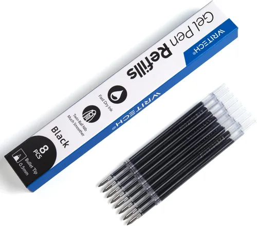 Vista 9 de Recambios de bolígrafo de gel líquido Writech: Punta fina de 0.5 mm, tinta negra, boquilla de doble bola, multi-compatible con bolígrafos