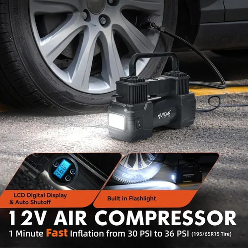 Vista 2 de Kit de emergencia para automóvil con compresor de aire portátil, kit de primeros auxilios, cables de puente, kit de herramientas de emergencia