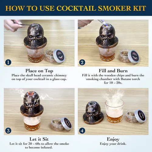 Vista 5 de Old Fashioned Smoker Kit, Whiskey Bourbon Cocktail Smoker Kit With 4 Flavored Wood Chips, Torch (No Butane) Smoke Top Cocktail Bar Kit, Gift for