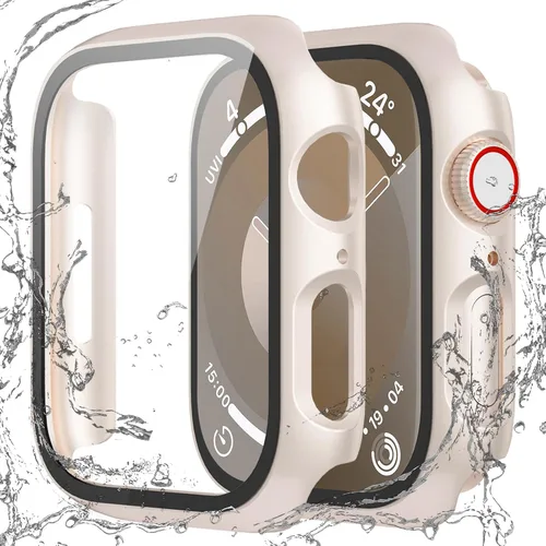 Vista 7 de QCKANLJ Paquete de 2 fundas impermeables para Apple Watch Series 9, 8, 7, 1.614 in, con protector de pantalla de vidrio templado, iWatch