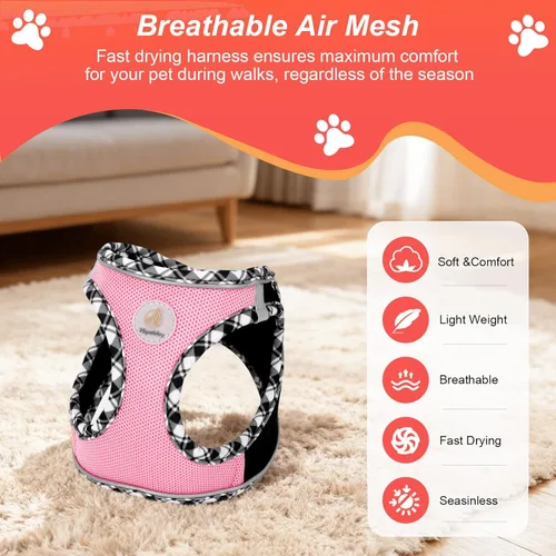Vista 2 de Hipubby Juego de arnés para perro, tamaño pequeño y correa, chaleco de malla suave sin tirones, arnés reflectante transpirable ligero para mascotas
