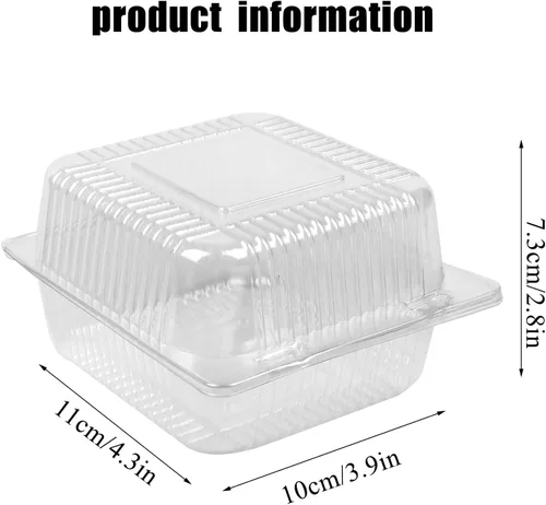Vista 2 de 200 recipientes de plástico transparente con bisagras con tapas, recipientes individuales para rebanadas de pastel, recipiente cuadrado de plástico