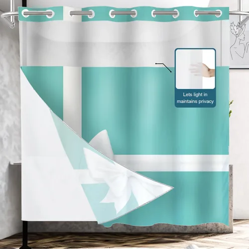 Vista 493 de Shrahala Father and Child Embracing No Hooks Shower Curtain with Snap in Liner Set, Tender Moment Captured Bathroom Décor Polyester Fiber Waterproof