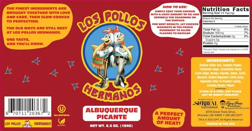 Vista 2 de Los Pollos Hermanos Especias Picantes Calientes Raspado de Pollo Picante Caliente de Albuquerque Mercancía de Breaking Bad 6.5 oz (184 g)