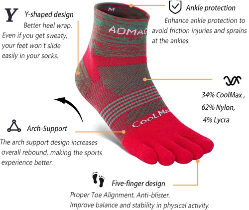 Vista 3 de aomagic Calcetines de cinco dedos para hombres y mujeres, para correr, Coolmax, transpirables, ligeros, 3 pares