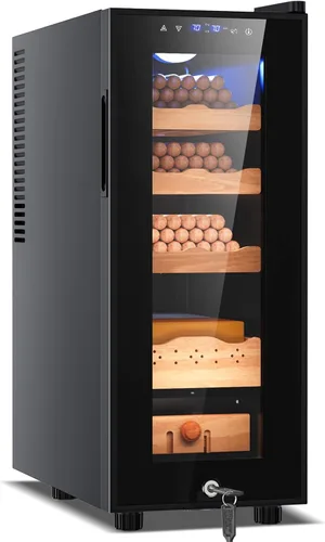 Vista 29 de Tylza Refrigerador de vino de 8 botellas, bodega con puerta de vidrio templado de baja emisión, pantalla táctil LED, cerradura, sin escarcha, sin