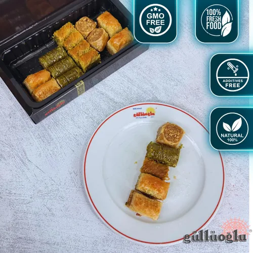 Vista 3 de Gulluoglu Baklava turco, 18 piezas (1.32 lb - 600 gr), 5 surtidos, envío fresco diario desde Estambul/Turquía