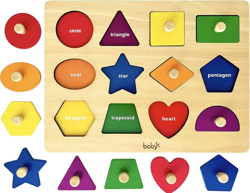 Dailyfunn Juguete Montessori Rompecabezas de Formas con Clavijas para Bebés de 12-18-24 Meses con Perilla para Infantes-Niños Pequeños de 1-3