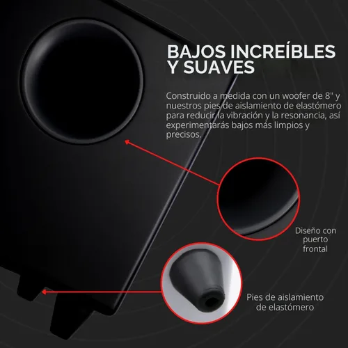 Vista 6 de Audioengine S8 Bocina para sonidos graves, de 8 pulgadas, con conexión a corriente eléctrica, color blanco. Negro