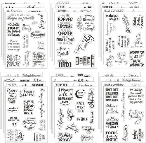 Tudomro 20 hojas de diferentes calcomanías transparentes para álbumes de recortes, palabras vintage, inspiradoras, álbumes de recortes, calcomanías